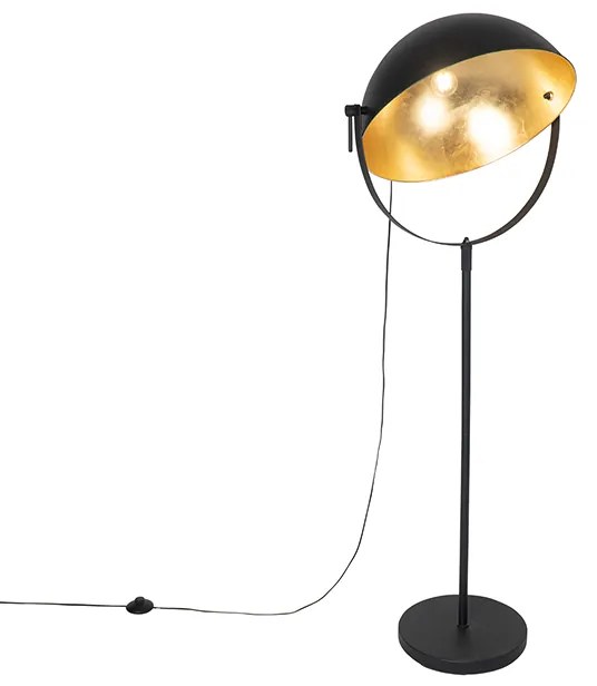 Industrialna lampa stojąca czarna 50 cm ze złotym, regulowanym kloszem - MagnaxPrzemysłowy Oswietlenie wewnetrzne