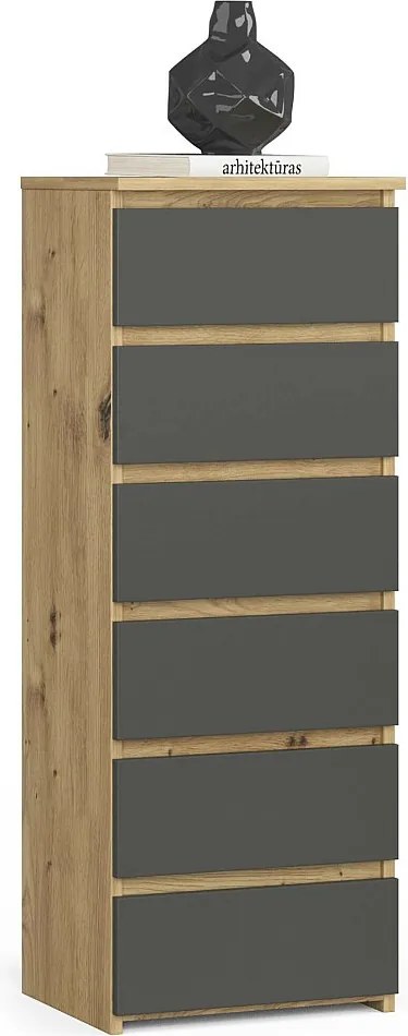 Komoda AKORD CL6 Dąb Artisan 40 cm 6 szuflad kolor Grafit Szary mat 40x35x109 cm