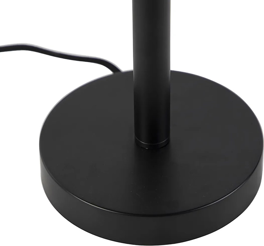 Nowoczesna lampa stołowa czarna z jasnobrązowym abażurem z tkaniny 35 cm - Simplo