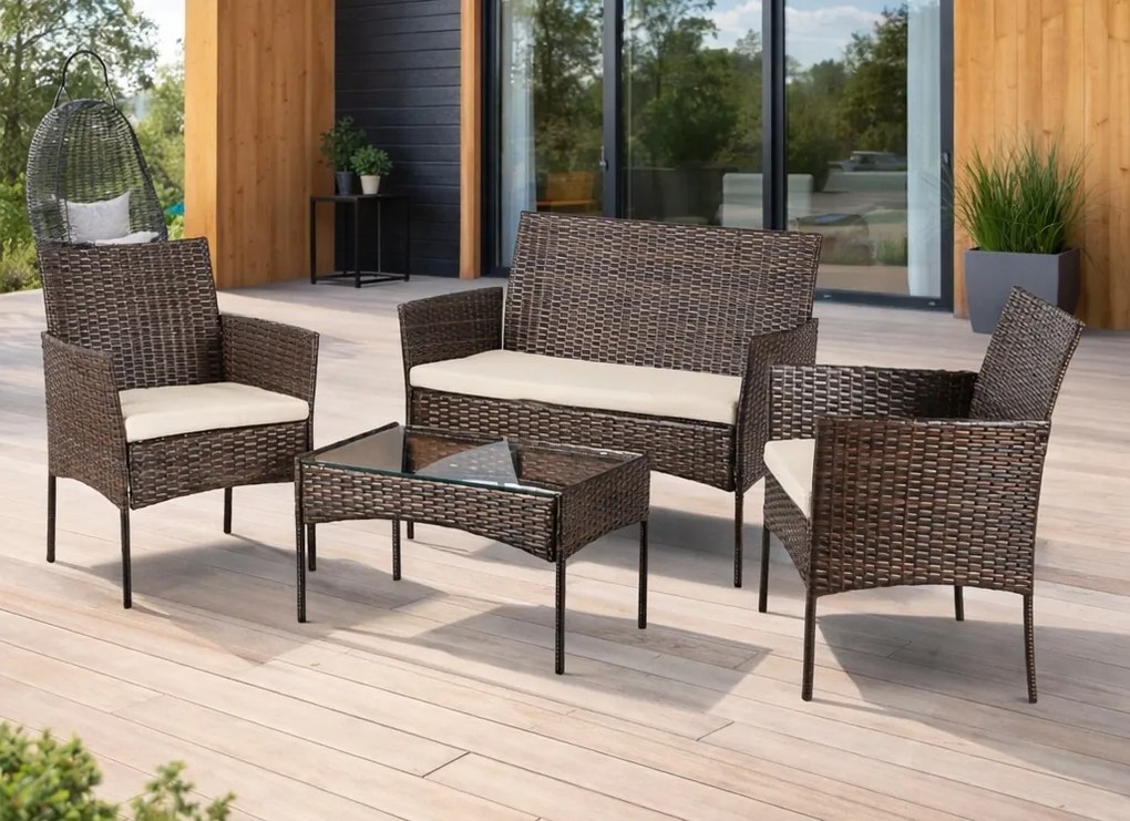 Mały zestaw mebli ogrodowych technorattan Missisipi, brązowy/beżowy