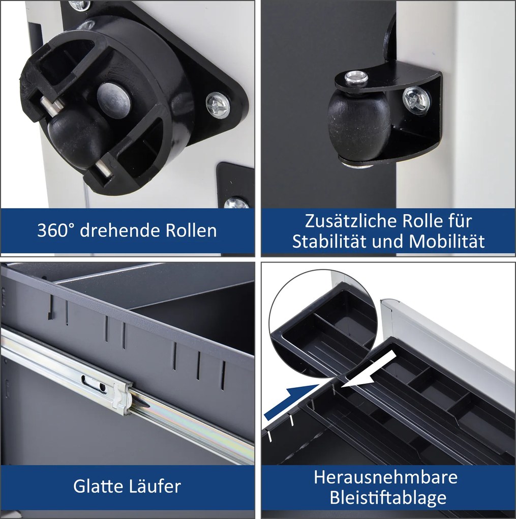 Vinsetto kontener na kółkach szafka na dokumenty z 3 szufladami pojemnik biurowy stal czarny