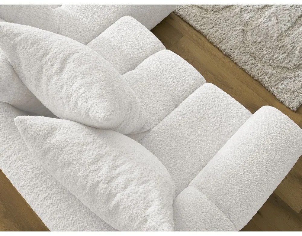 Biały rozkładany narożnik z materiału bouclé ze schowkiem (prawostronny/z szezlongiem) Roxelane – Bobochic Paris