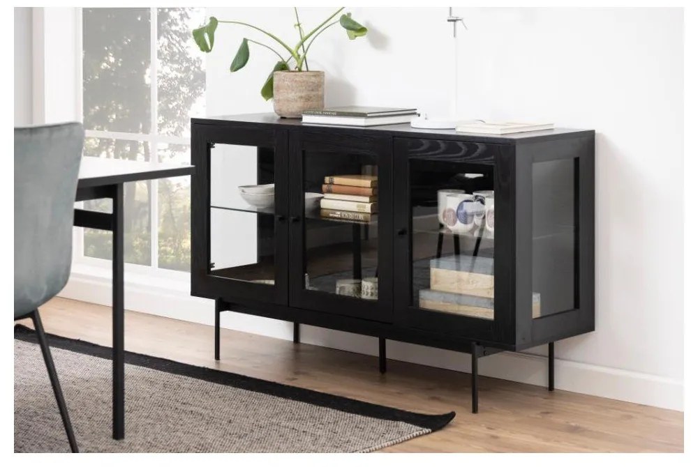Czarna witryna w dekorze jesionu 140x82 cm Angus – Actona