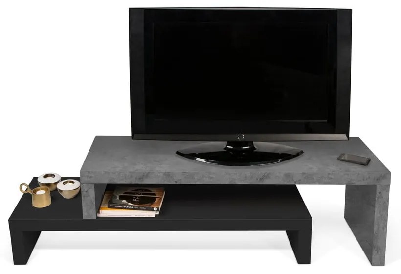 Podwójna czarna szafka pod TV z dekorem betonu TemaHome Cliff, 125x20 cm