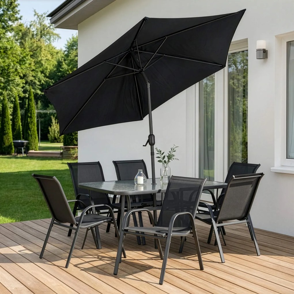 Zestaw Mebli Ogrodowych NEBRASKA Szary 6 Krzeseł Stół Tarasowy Parasol Nowoczesny