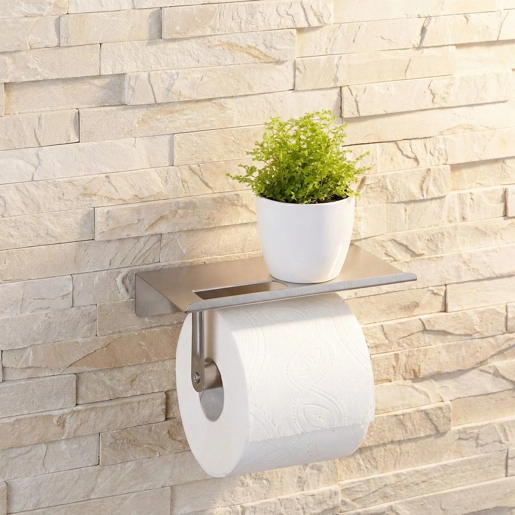Uchwyt na papier toaletowy z półką na telefon, stal nierdzewna