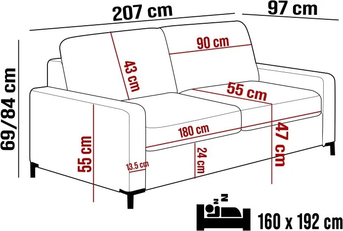 Sofa kanapa TINO 160 z funkcja spania System Włoski i pojemnikiem WERSAL