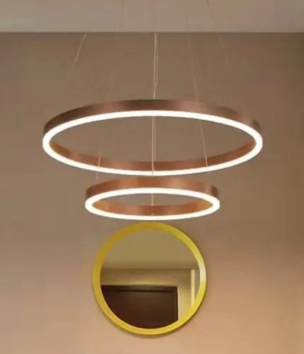 Figes Brązowy podwójny, lampa wisząca okrągła ring, pierścienie LED brąz, średnica 60, 40cm