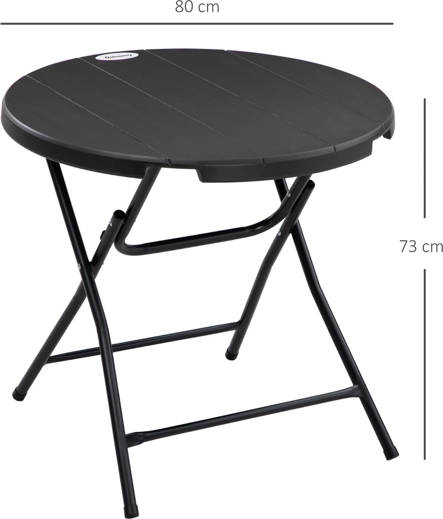 Outsunny Stół ogrodowy okrągły składany dla 4 osób efekt drewna ciemnoszary 80x80x73cm | Aosom PL