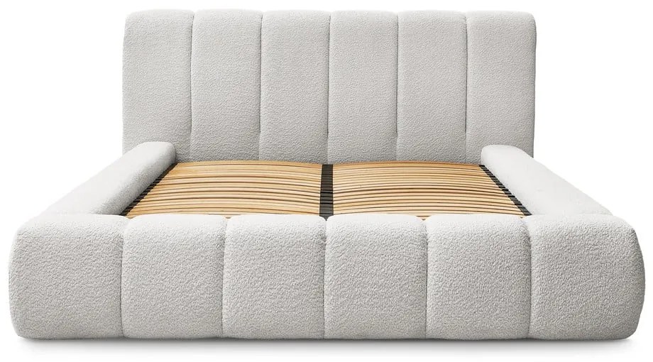 Jasnoszare tapicerowane łóżko dwuosobowe ze schowkiem i stelażem 140x190 cm Denali – Bobochic Paris
