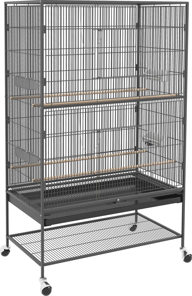 PawHut Klatka dla ptaków z drążkami siedziskowymi, zabawkami dla ptaków, wyjmowaną tacą na dnie, 1 półka, Szary