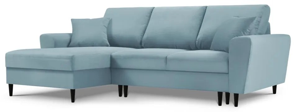 Jasnoniebieski sztruksowy rozkładany/ze schowkiem narożnik (lewostronny/z szezlongiem) Kyoto – Cosmopolitan Design