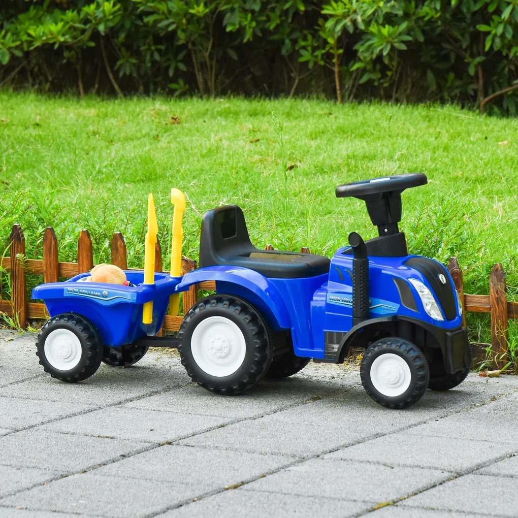 NEW HOLLAND Jeździk dla dzieci Auto chodzik z klaksonem w kolorze niebieskim Tworzywo sztuczne i metal | Aosom PL