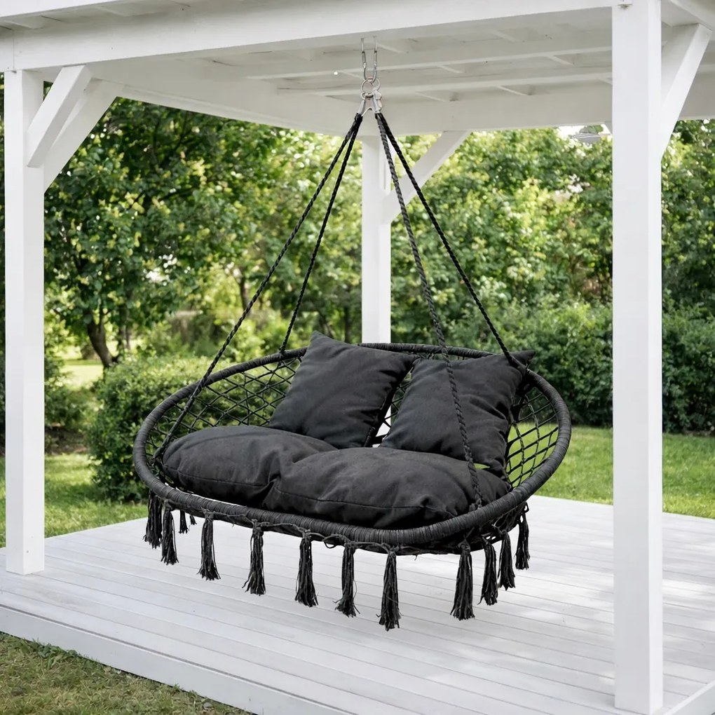 Dwuosobowa huśtawka ogrodowa - bocianie gniazdo Nestio HC-2502-GR, kolor szary