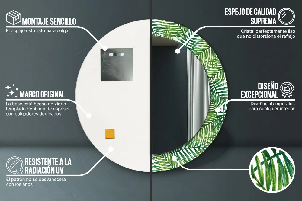 Tropikalna palma Lustro dekoracyjne okrągłe