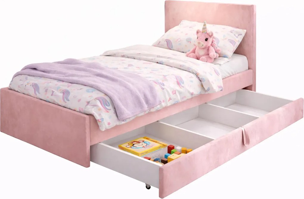Różowe welwetowe łóżko dziewczęce R9-N20