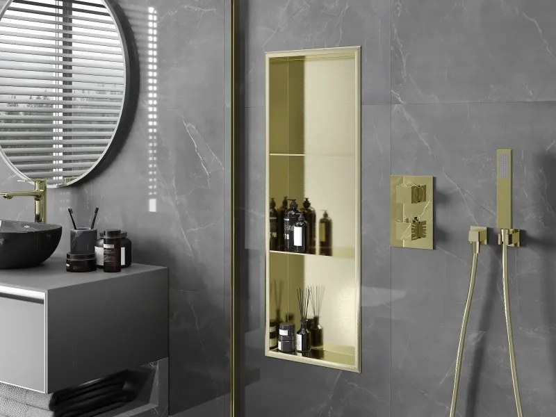 Mexen X-Wall-R półka wnękowa z kołnierzem i półką 90 x 30 cm, złota szczotkowana - 1950903010S