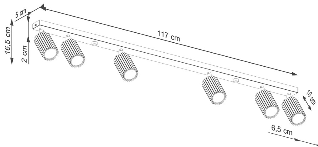 Listwa oświetleniowa 6-punktowa KARBON 6L czarna ryflowana SOLLUX  LIGHTING