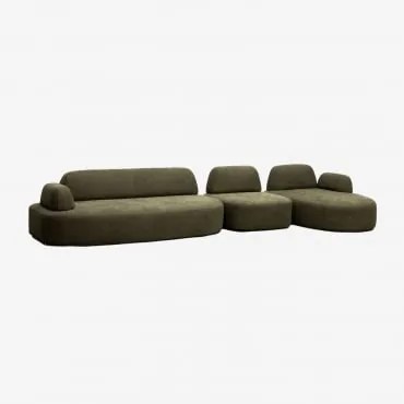 Sofa Modułowy Z Prawym Szezlongiem, 3-częściowy, Z Modułem Narożnym Tapicerowany Giorgia Tkaniny Verde Army - Sklum