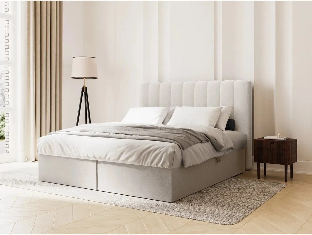 Ciemnoniebieskie łóżko boxspring ze schowkiem 160x200 cm Gina – Milo Casa