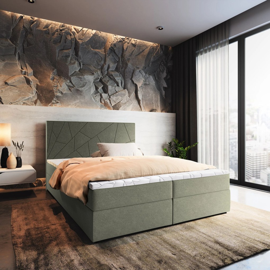 Masseno Łóżko kontynentalne MADO z pojemnikiem na pościel 140x200 cm - Zielony, INARI 34