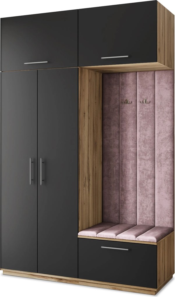 Masseno Garderoba REMA 150/240/60 cm Nowoczesna Szafa do Przedpokoju Dąb wotan, MONOLITH 62 (Wrzosowy)