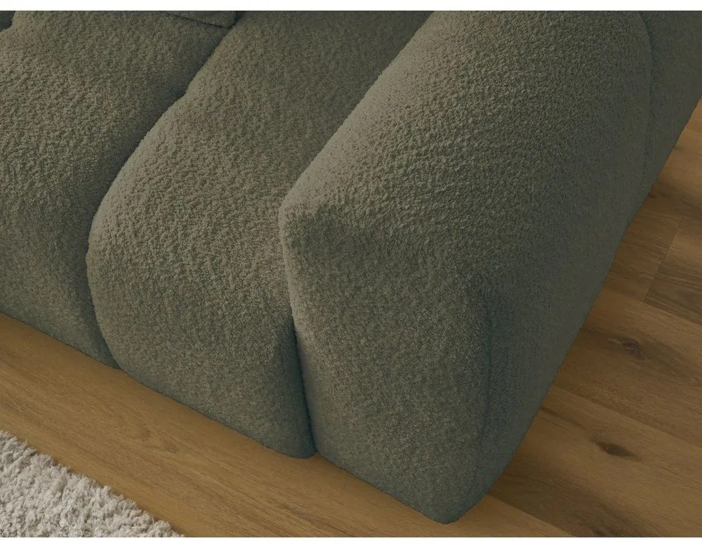 Rozkładany narożnik z materiału bouclé ze schowkiem (lewostronny/z szezlongiem) w kolorze khaki Roxelane – Bobochic Paris