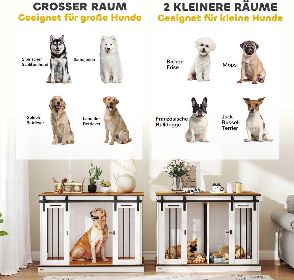 PawHut Klatka dla psa z 2 drzwiami, transporter dla psów, box transportowy dla psów, rustykalny design, zamykana, Biały