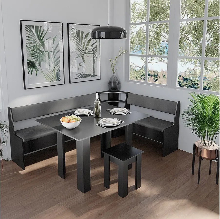 Grupa ławek narożnych czarny 210x150x80 roman