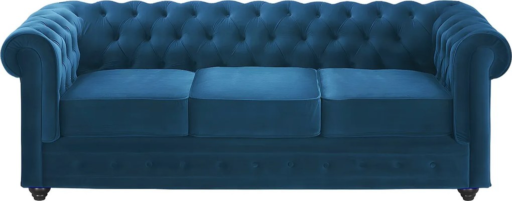 Kanapa 3-osobowa CHESTERFIELD - Welur w odcieniu morskim