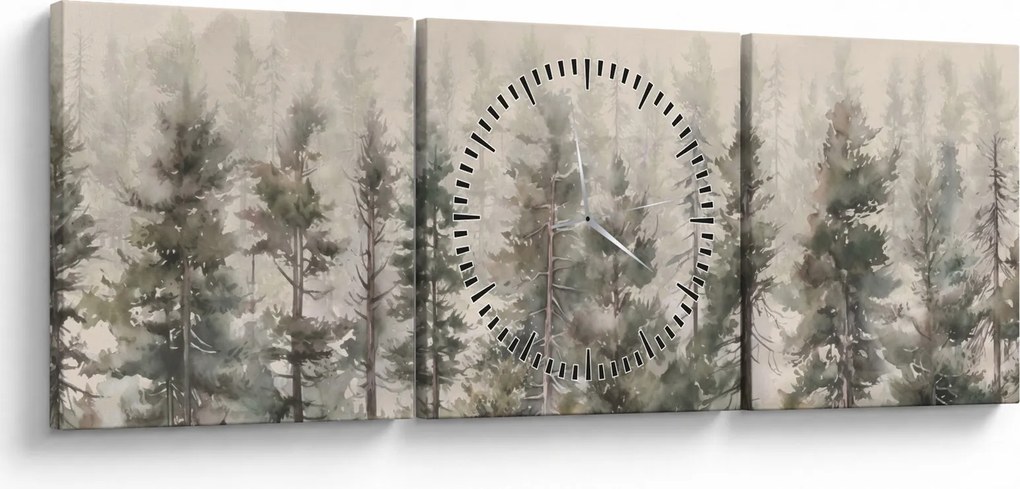 Obraz - Pine forest I., aquarel (z zegarem) (90x30 cm)