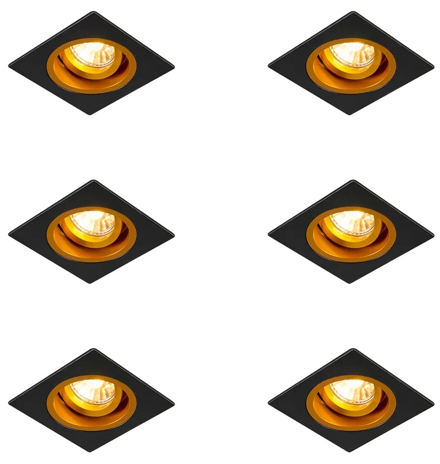 Zestaw 6 reflektorów wpuszczanych czarno-złotych 9,3 cm, obrotowych i odchylanych - Chuck