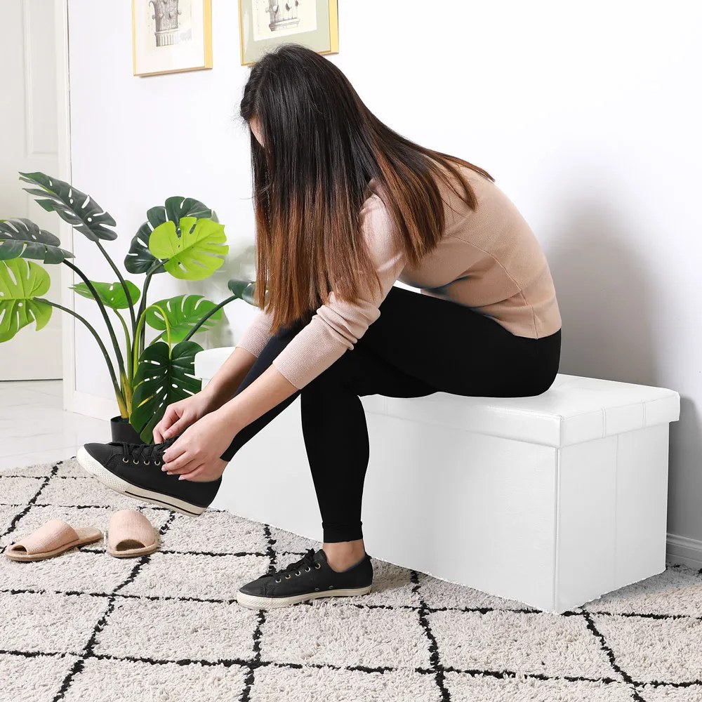 Taboretka z miejscem do przechowywania BELLA, 115x40x40cm, biała Casaria