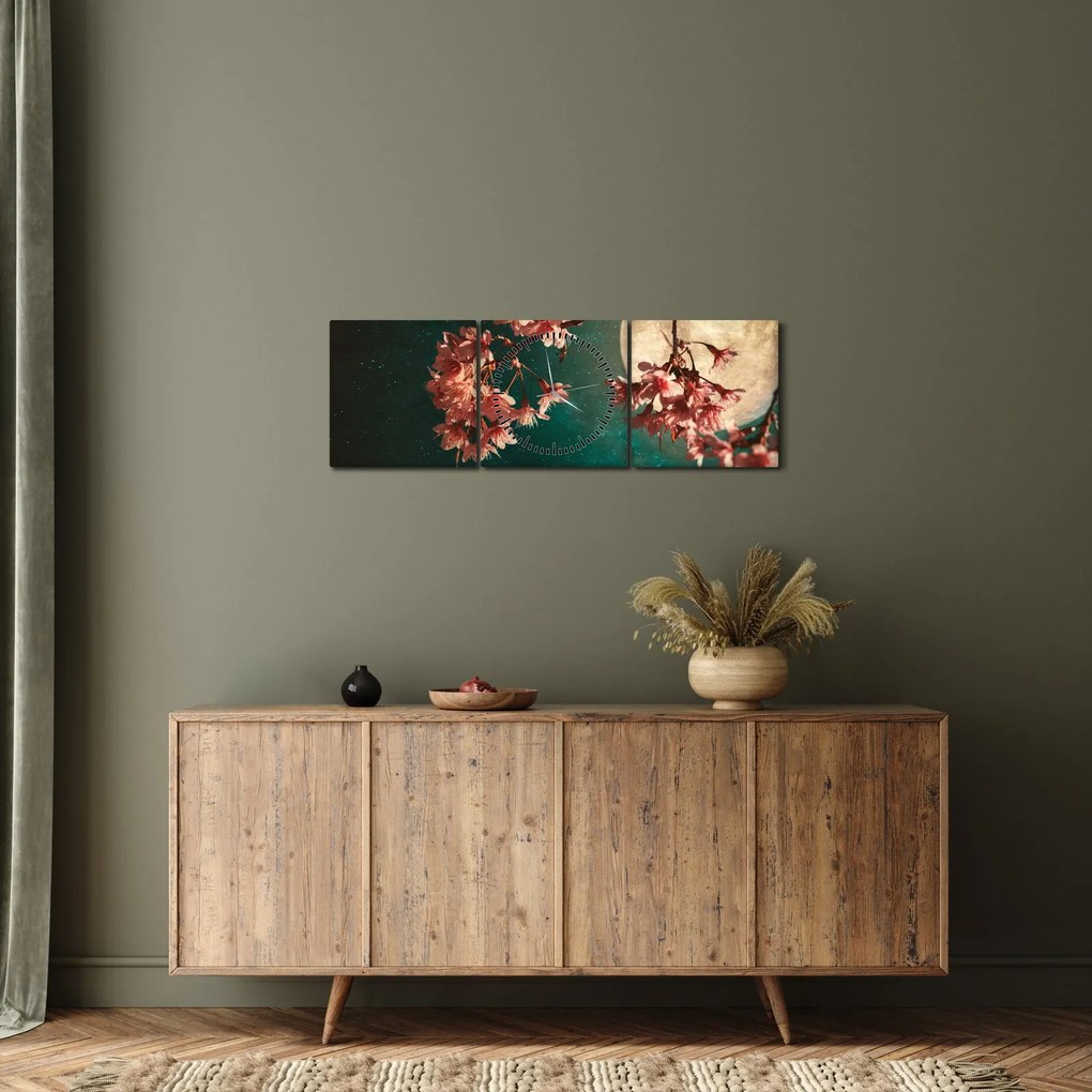Obraz - Kwiat wiśni podczas pełni (z zegarem) (90x30 cm)