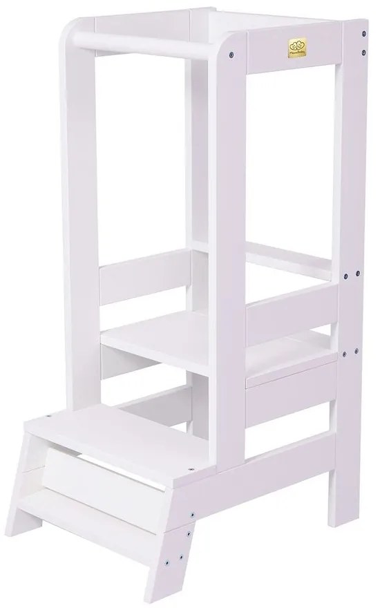 Biały pomocnik kuchenny dla dzieci z litego drewna sosnowego Montessori – Meowbaby