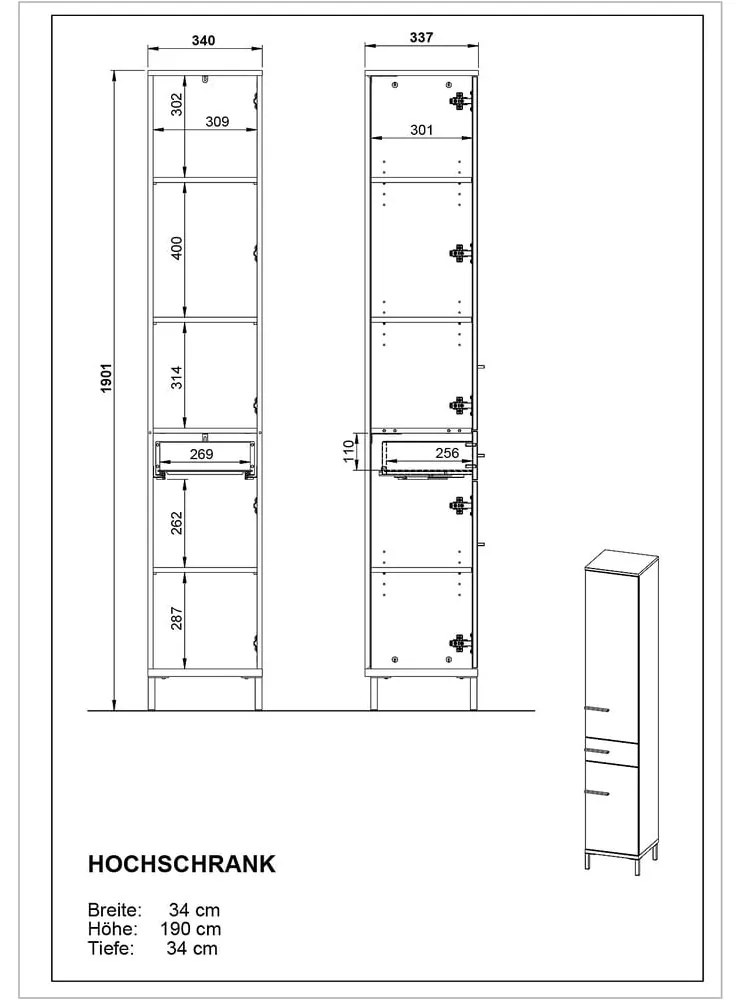 Szarobeżowa wysoka szafka łazienkowa w dekorze orzecha 34x190 cm Yonkers – Germania
