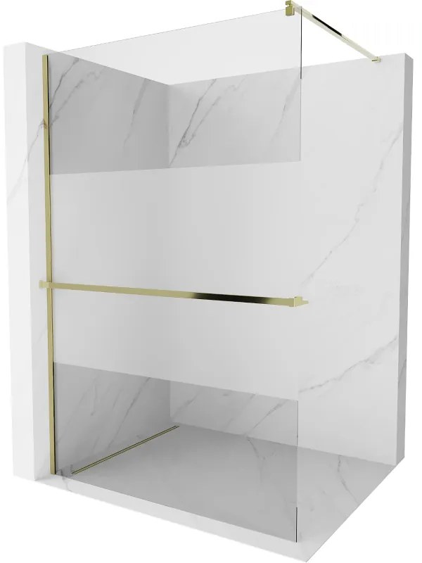 Mexen Kioto+ ścianka prysznicowa z półką Walk-in 110 x 200 cm, transparent/szron, złota - 800-110-121-50-35