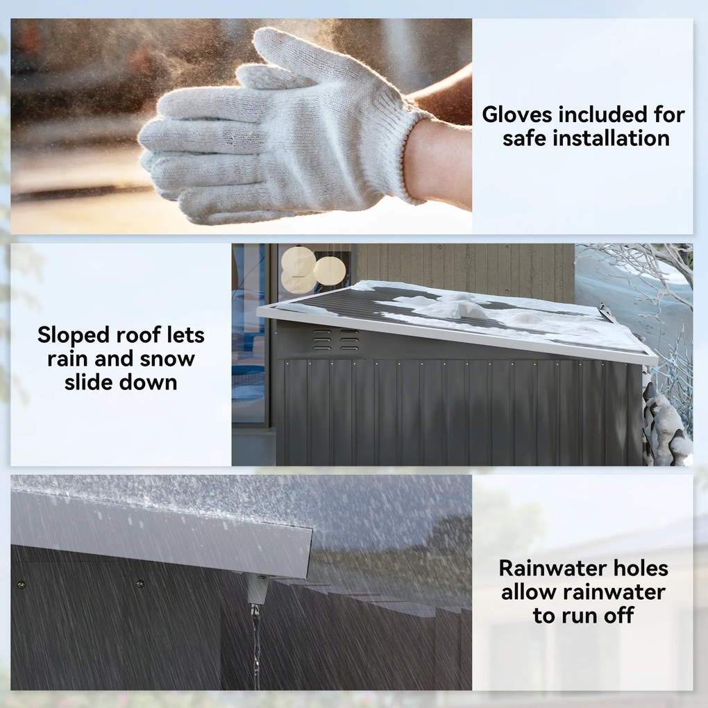 Outsunny Metalowy schowek na narzędzia ogrodowe, z oknem, szerokie drzwi, 260 x 177 x 190 cm, Ciemnoszary