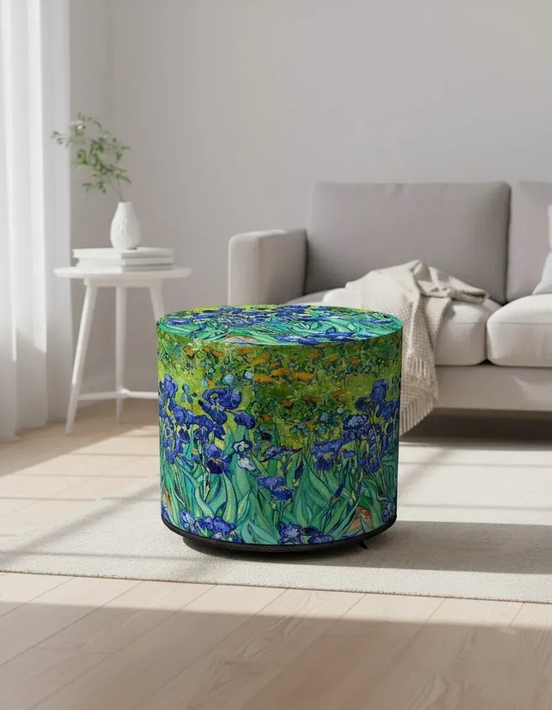 Zielono Niebieska Tapicerowana Pufa Z Motywem Roślinnym W6-Z29