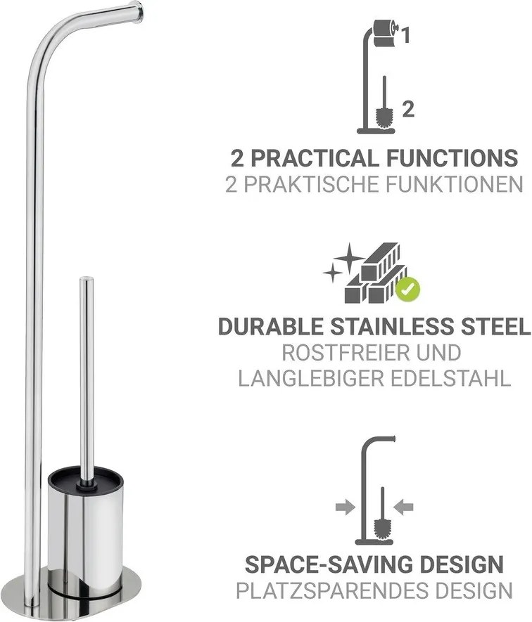 Stojak na papier toaletowy ze szczotką ze stali nierdzewnej w kolorze srebra z połyskiem Levante – Wenko
