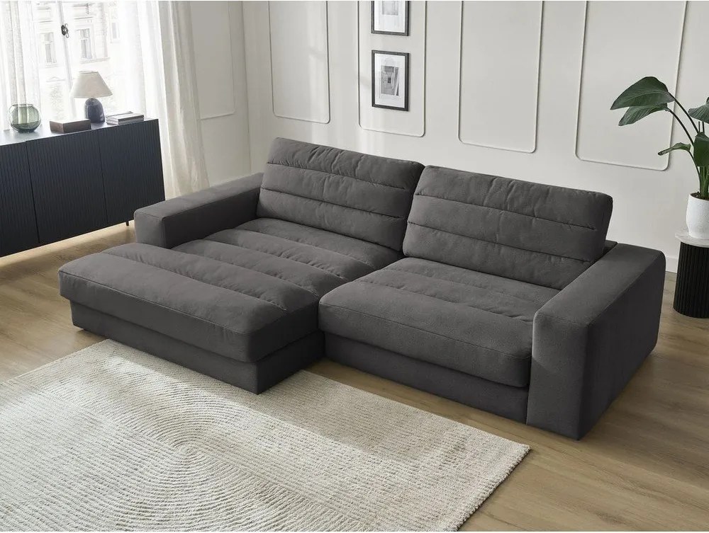 Antracytowy aksamitny narożnik (lewostronny/z szezlongiem) Sierra – Bobochic Paris