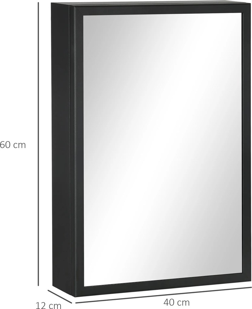 kleankin Szafka z Lustrem, Szafka Łazienkowa, 3 Regały, Stal Nierdzewna, 40x12x60cm, Czarna