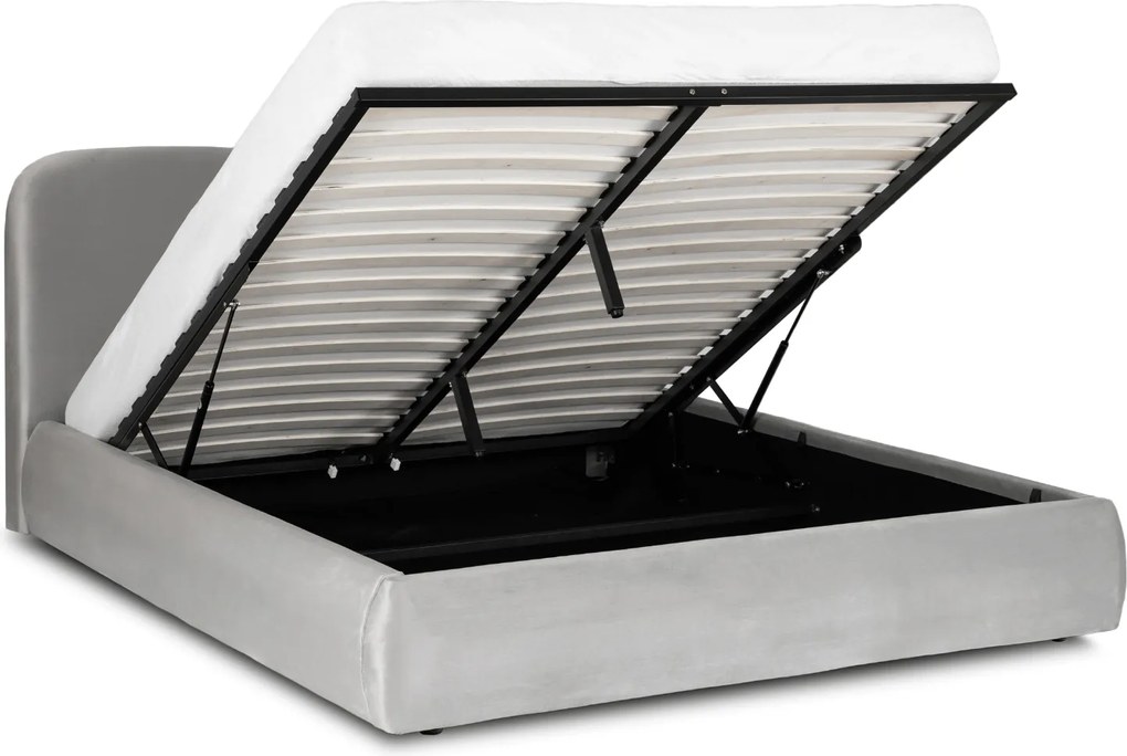 Łóżko Tapicerowane 180x200 cm ze Stelażem i Pojemnikiem Dwuosobowe BRISTOL Szare Welurowe