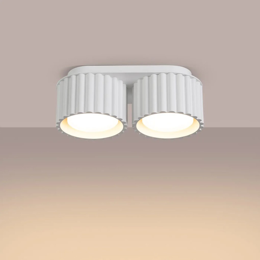 Plafon dwupunktowy AURA 2 biały GX53 ryflowany SOLLUX  LIGHTING