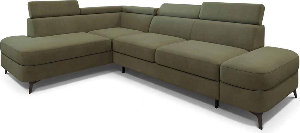 Masseno Narożnik AVISE z funkcją spania i pojemnikiem na pościel Narozniki L, Rozkładana sofa - Zielony, MATT VELVET 38