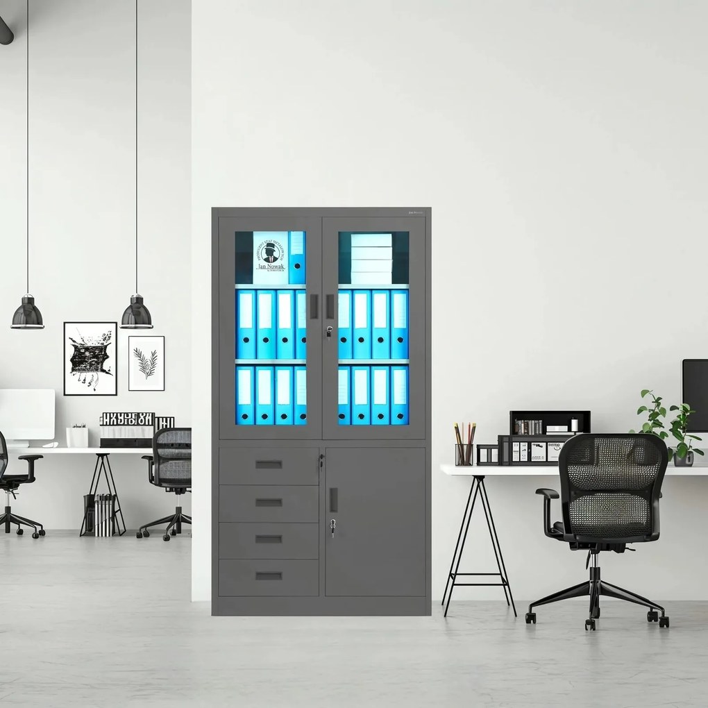 Szafa biurowa z przeszkloną gablotą Wiola 90x40x185 cm antracyt