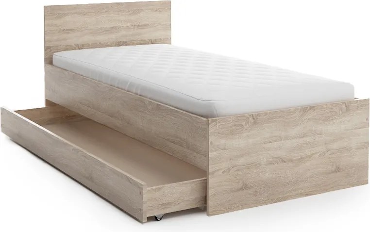 Łóżko ELISA 90 x 200 cm, dąb sonoma Stelaż: Ze stelażem listwowym rolowanym, Materac: Materac Coco Maxi 20 cm