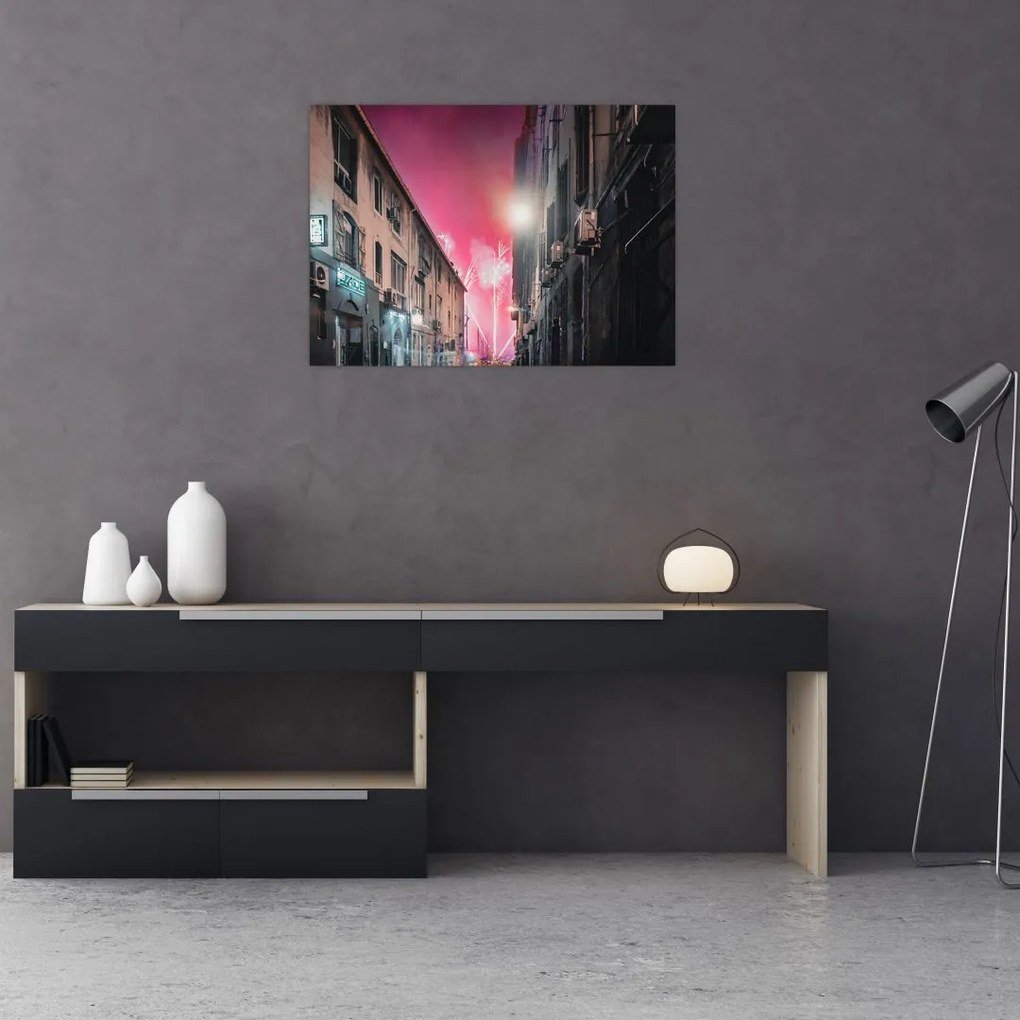 Obraz na szkle fajerwerków w Marsylii (70x50 cm)