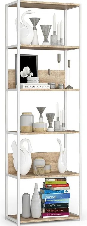 Regał loft AKORD metalowy Biały 60 cm kolor Dąb Sonoma mat 6 półek 60x32x192 cm