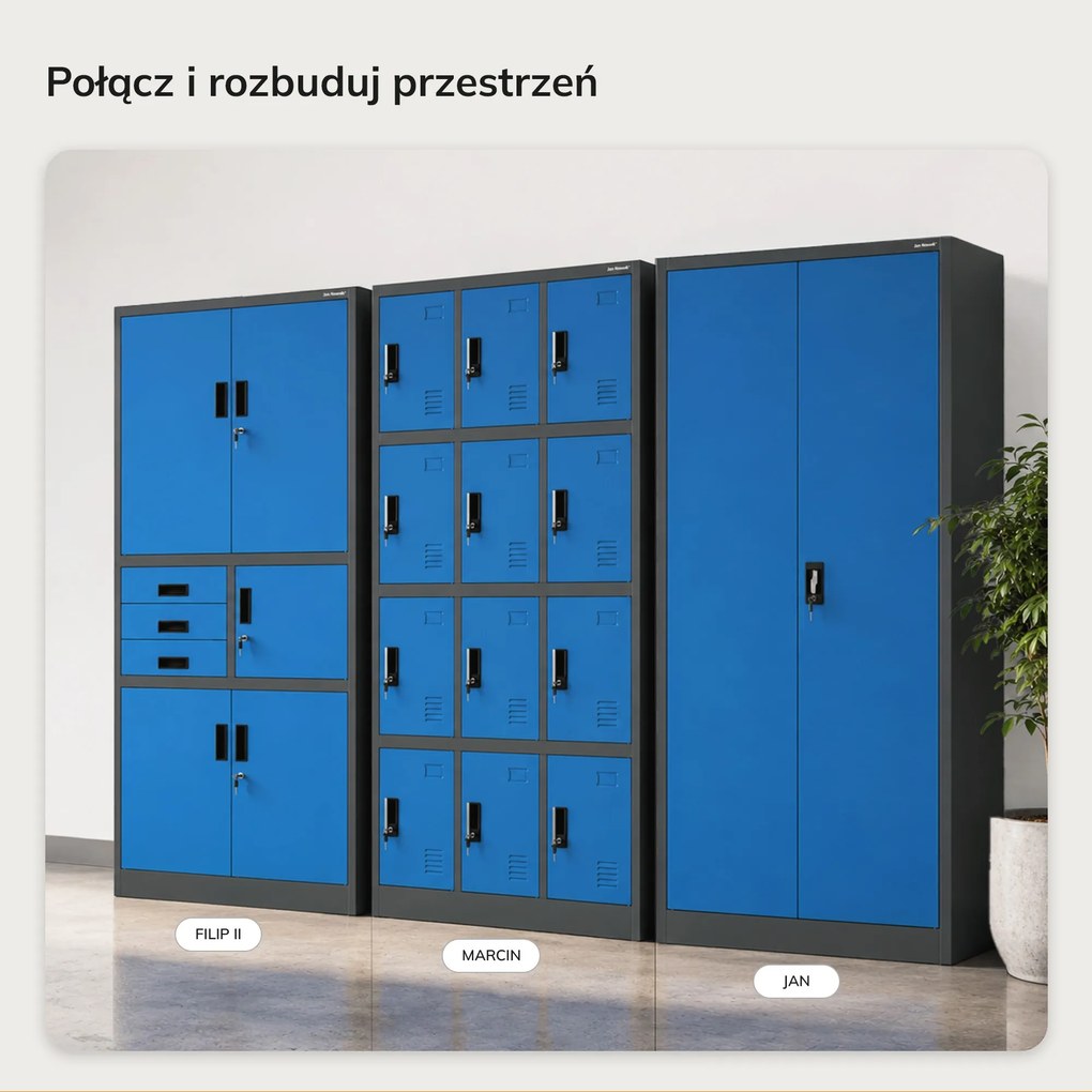 Szafka skrytkowa socjalna 12-skrytkowa antracytowo-niebieska, 900x1850x400 mm: MARCIN